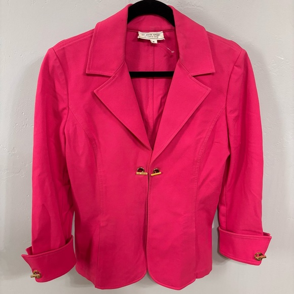 St John Sport Vibrant Pink Blazer with Gold Branded Hardware - Sz small EUC